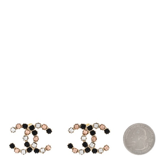 CHANEL  Metal Baguette Crystal CC Earrings Black - Picture 1 of 5
